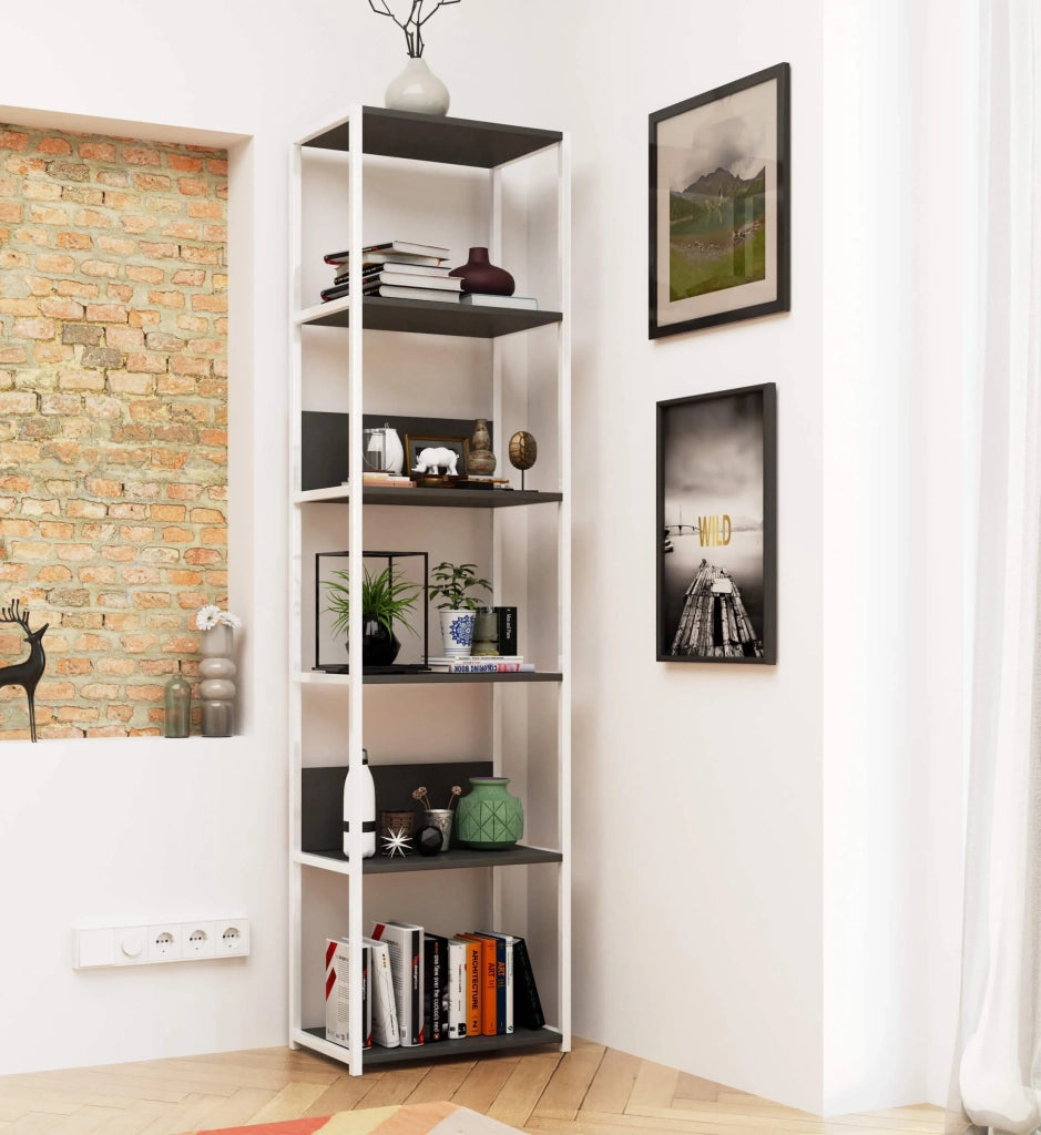 Scaffale stilo loft con ripiani in legno 50 cm Bianca 50 cm inserto frontale Grigio 50x32x192 cm