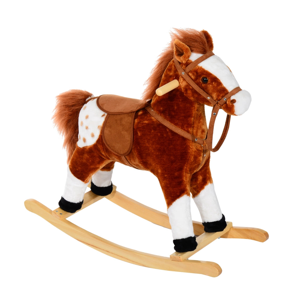 CAVALLO A DONDOLO PER BAMBINI IN PELUCHE CON SUONI MARRONE