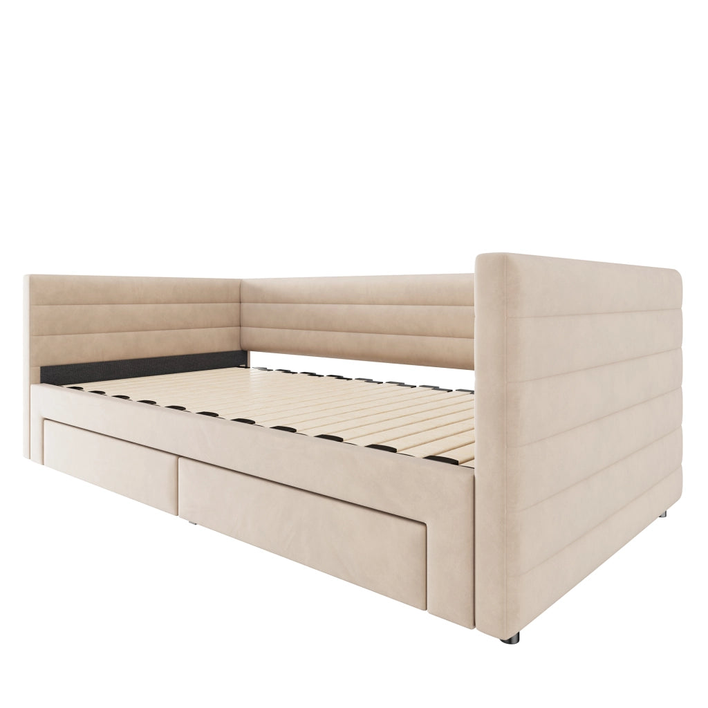 letto imbottito cotone e lino beige 90 x 190 cm