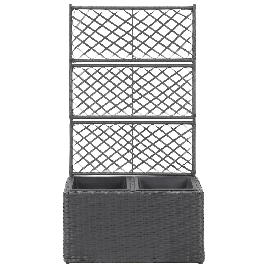 Letto Rialzato a Traliccio 2 Fioriere | Cassetta per fiori | Vasi 58x30x107 cm Polyrattan Nero