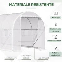 Serra da Giardino a Tunnel 5x2x2m con Struttura in Acciaio e Telo in Polietilene Bianco