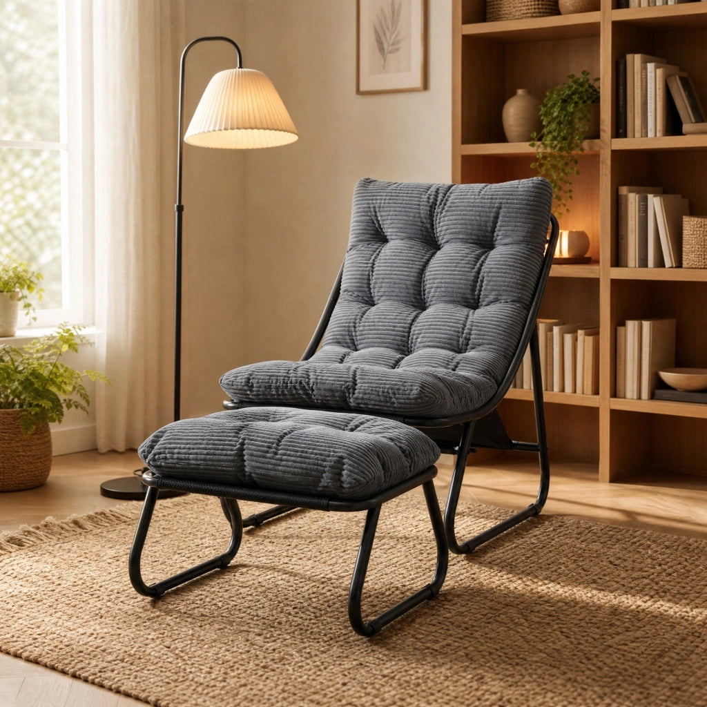 POLTRONA lounge da esterno con ottoman 65x78x86 cm acciaio grigio