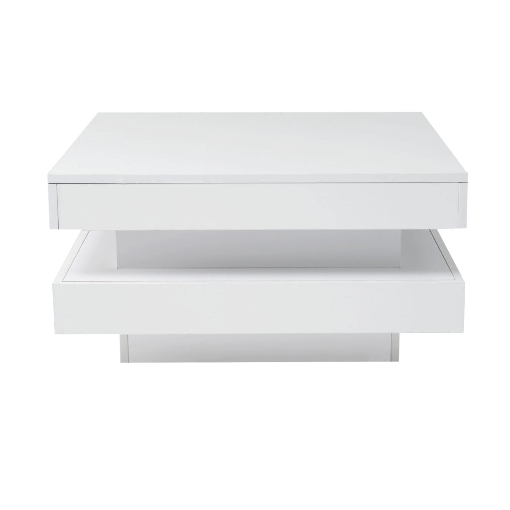 Tavolino da caffè quadrato con illuminazione LED Bluetooth USB; finitura lucida; in pannelli di particelle; bianco; 70 × 70 × 36 cm