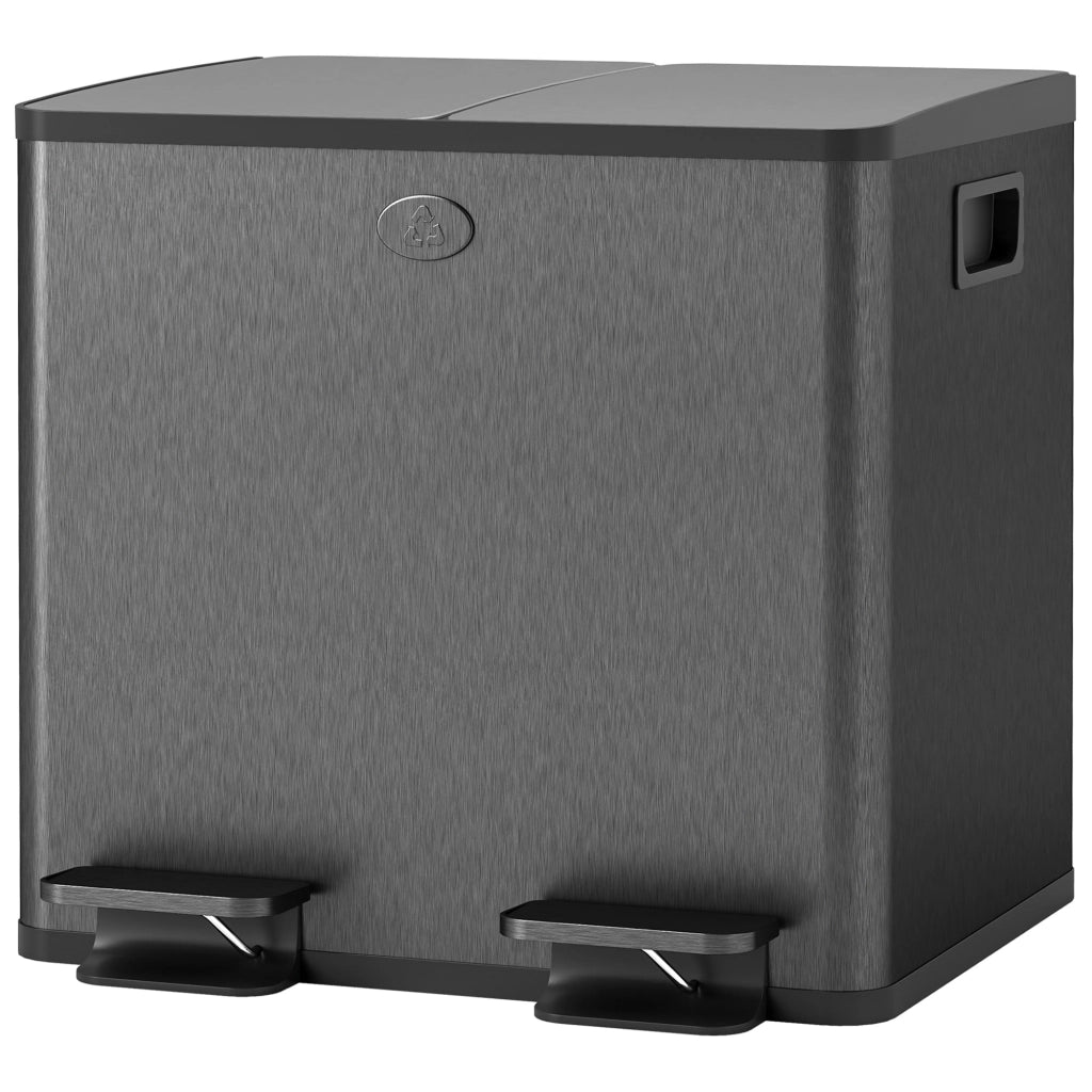 Bidone Immondizia 2 Sezioni 15L Chiusura Silenziosa ¨C zephmum ¨C Acciaio Inox PP Nero 41.7x36.6x43.2 cm