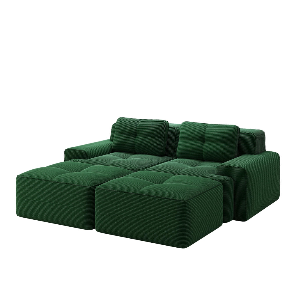 Divano modulare a U 204x177x69 cm in velluto a coste verde; seduta profonda; senza montaggio
