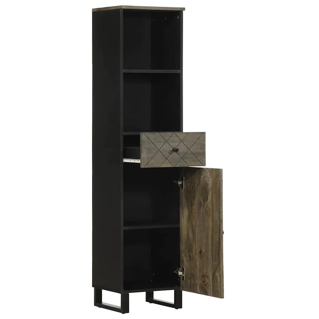 Mobiletto da bagno con anta contenitore nero 38 x 33 x 160 cm stile moderno legno massello nero 02_0057734