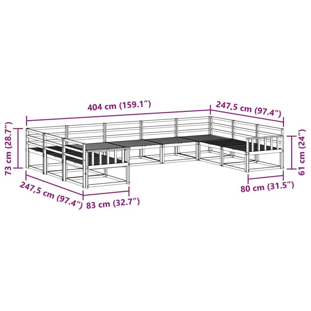 Set di divani da esterno 9 pcs Bianco 404 x 247,5 x 73 cm
