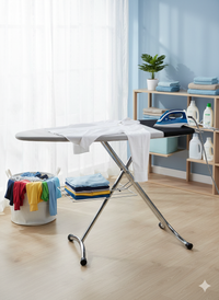 Asse da Stiro Luxor Profi 123x48 cm Area Ignifuga Salvaspazio Altezza Regolabile Ripiano Sottostante