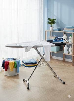 Asse da Stiro Luxor Profi 123x48 cm Area Ignifuga Salvaspazio Altezza Regolabile Ripiano Sottostante