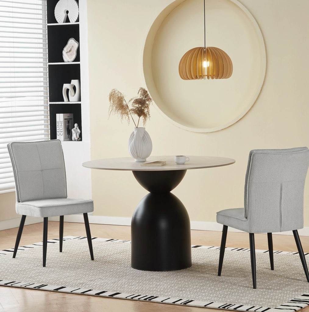Set di 2 sedie da pranzo con rivestimento in ciniglia a motivo pied de poule e gambe in metallo nero grigio chiaro