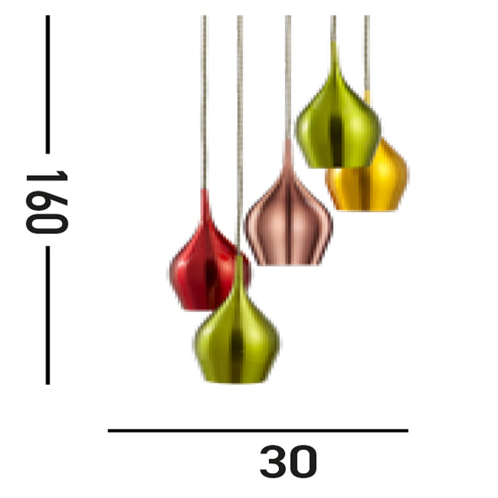 Lampadario Contemporaneo Vibrante Acciaio Cromo Vetro 5 Luci E14