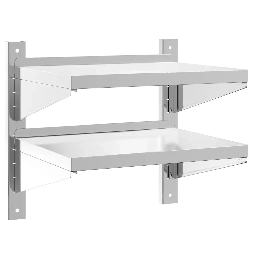 Mensola Muro 2 Ripiani 50x40x48 cm Argento Acciaio Inossidabile