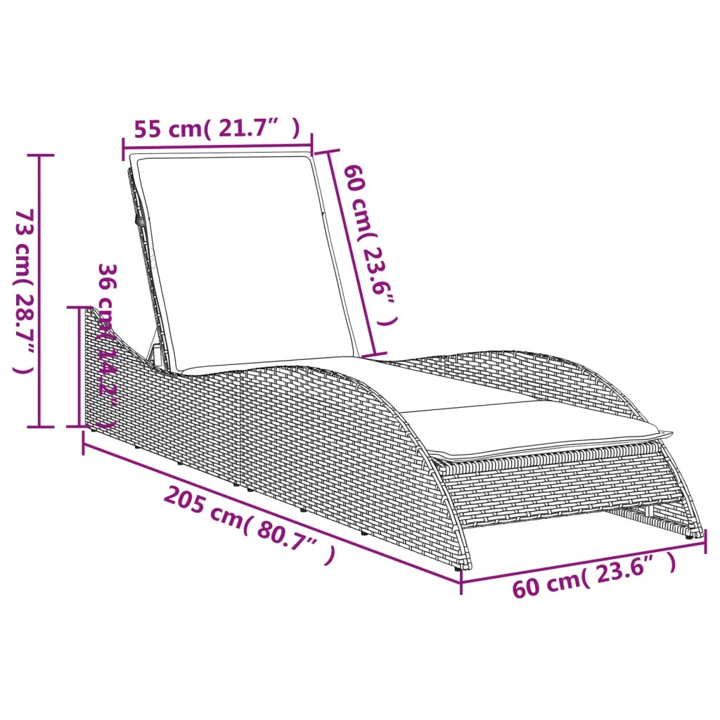 Sdraio da giardino | Lettino con Cuscino Grigio Chiaro 60x205x73 cm in Polyrattan