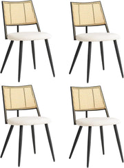 GrandCA HOME Set di 4 Sedie con Seduta Imbottita in Rattan,Struttura in Metallo Nero e Schienale in Rattan Naturale. Adatto a Cucina,Soggiorno, Sala da Pranzo e camera da letto #02