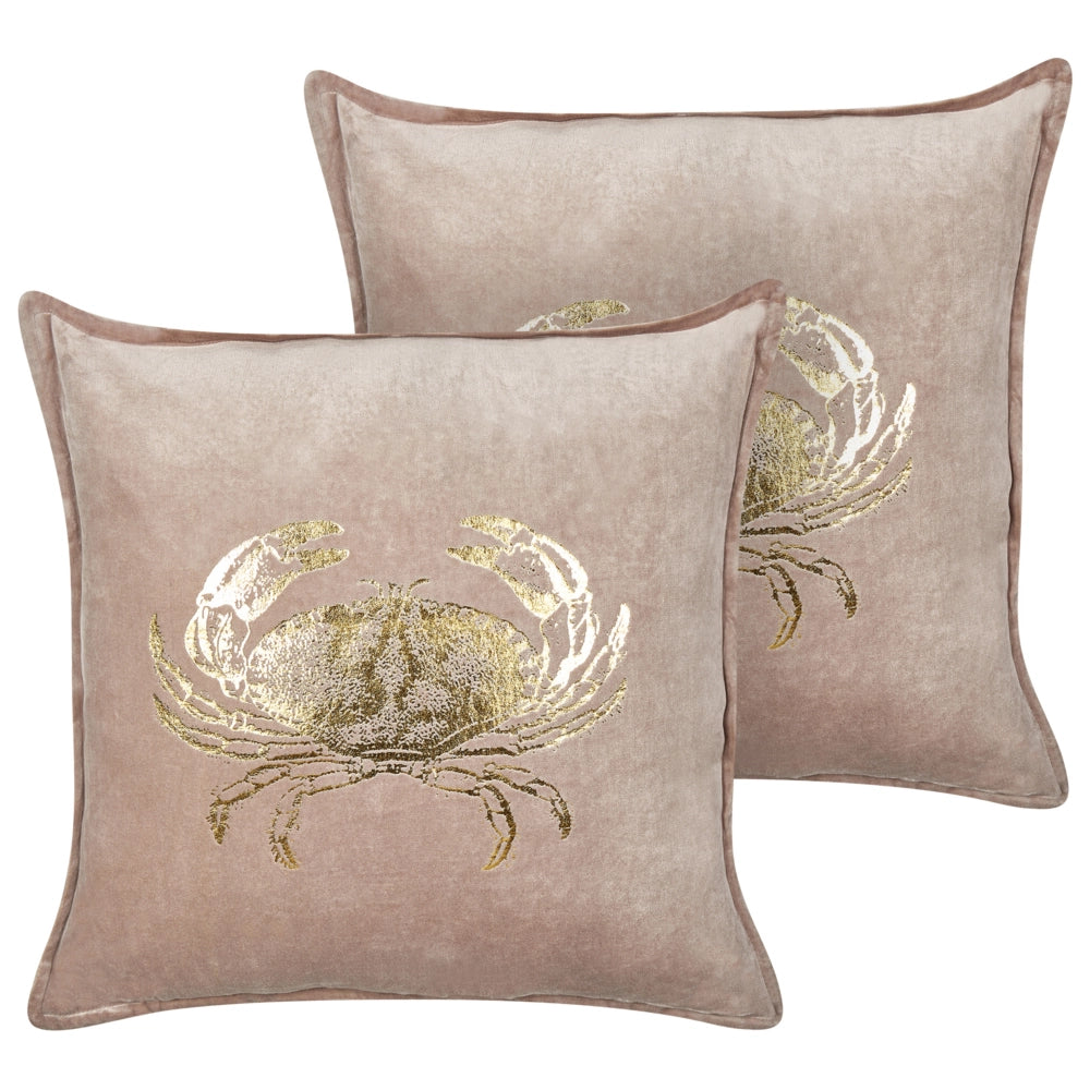 Set di 2 cuscini in velluto quadrato motivo granchio marino tortora accessorio soggiorno camera da letto