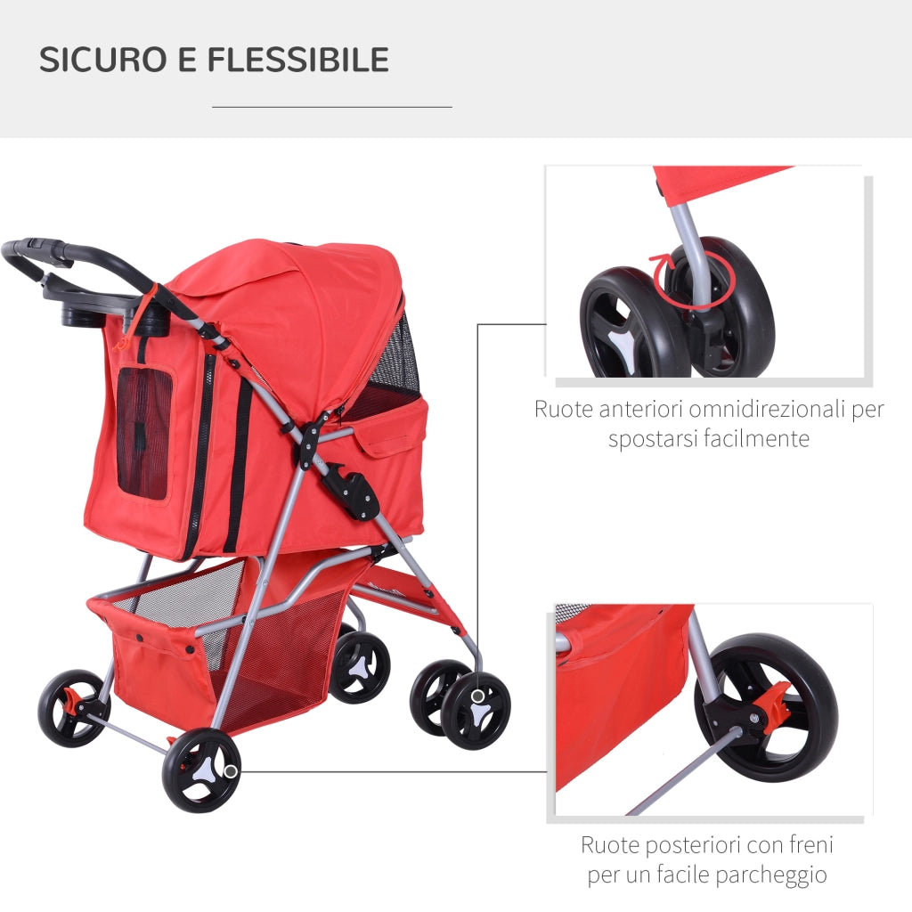 Carrozzina Pieghevole per Cani Piccoli ¨C Zephmum ¨C Rosso, 10 kg