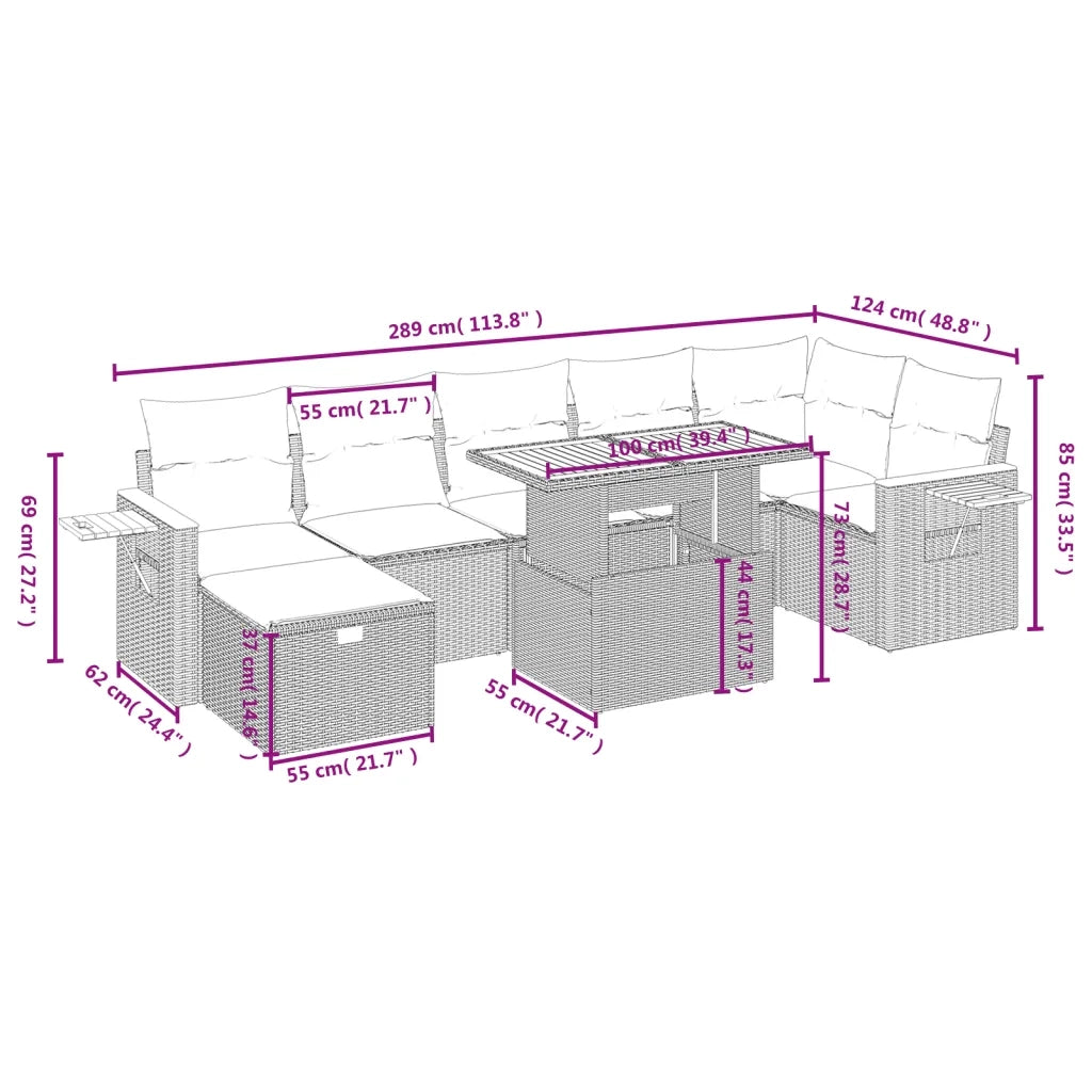 Set Divano da Giardino 8 pz con Cuscini Grigio in Polyrattan 3276154