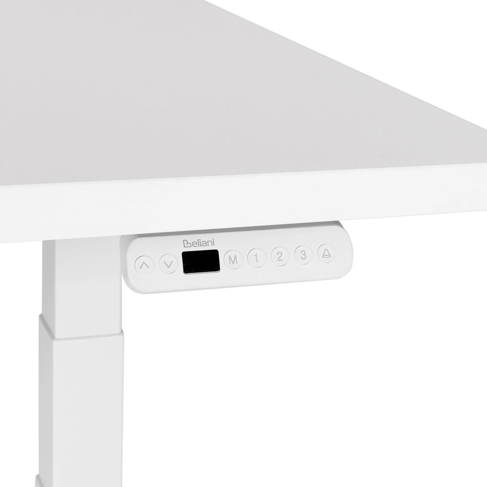 Scrivania regolabile manualmente in altezza Piano del tavolo legno bianco Telaio in acciaio bianco 160 x 72 cm Piedi quadrati Design moderno Ufficio
