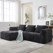 Divano modulare 3 posti con chaise longue in ciniglia nero