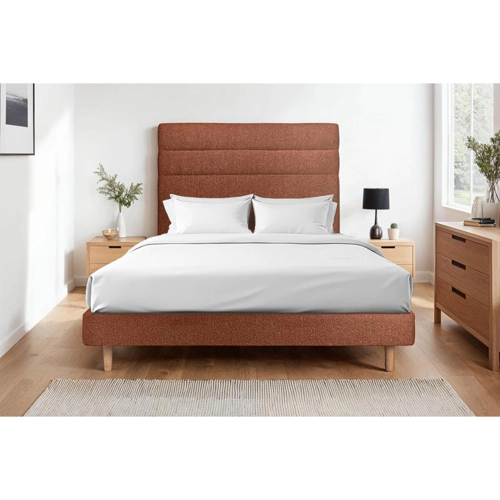 Letto 140x190 cm con testiera in linea - tessuto bouclé