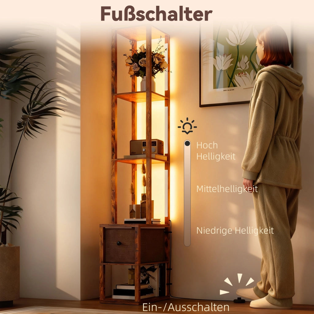 Lampada da terra con scaffali, regolabile, colore marrone ¨C zephmum ¨C 160x30x30