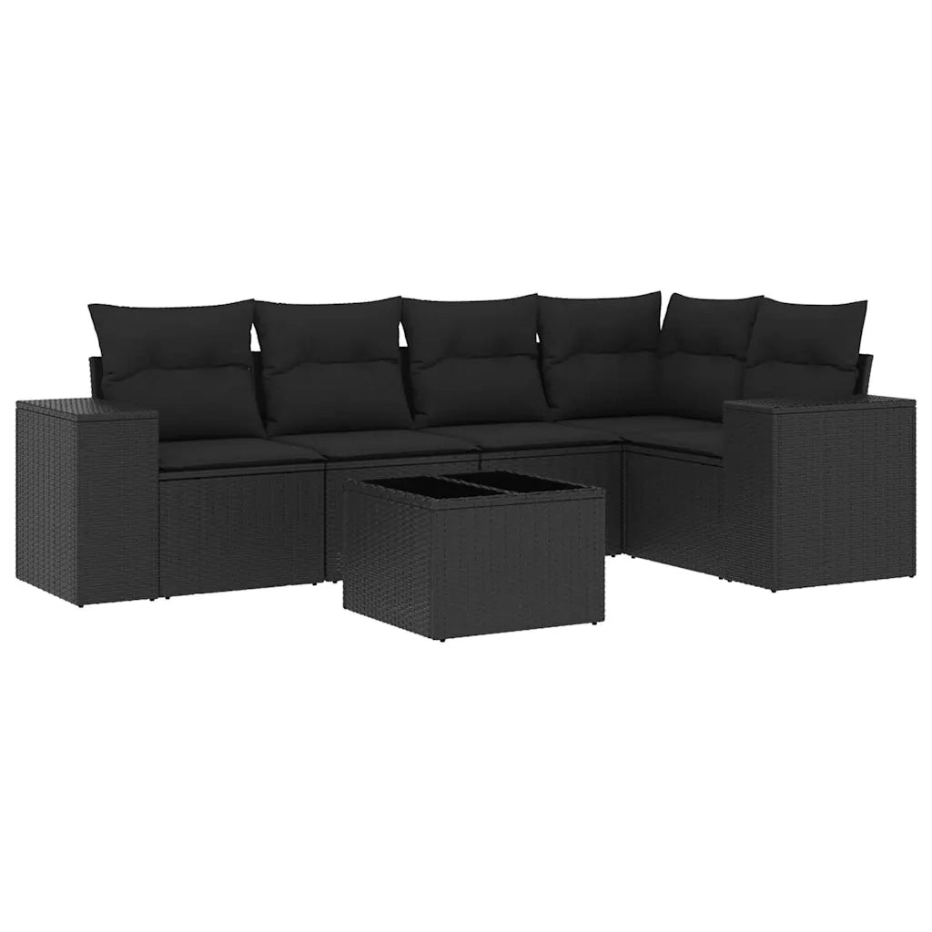 Set Divano da Giardino 6 pz con Cuscini Nero in Polyrattan 3222534