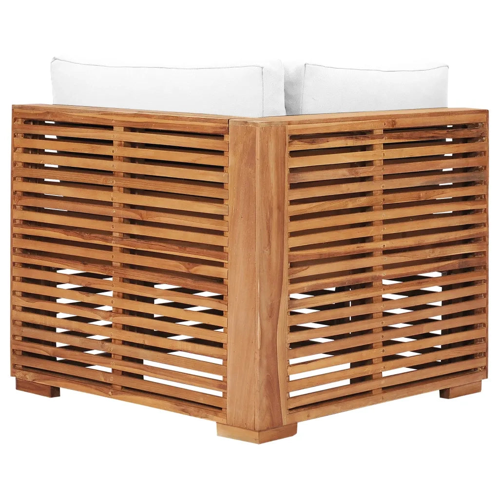 Divano Angolare da Giardino con Cuscino Crema Massello di Teak 49375