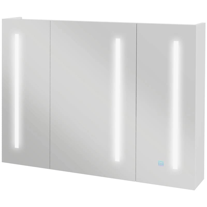 ARMADIETTO CON SPECCHIO CON RIPIANI REGOLABILI E LUCI LED A 3 COLORI, IN MDF E VETRO, 90X15X70 CM, BIANCO