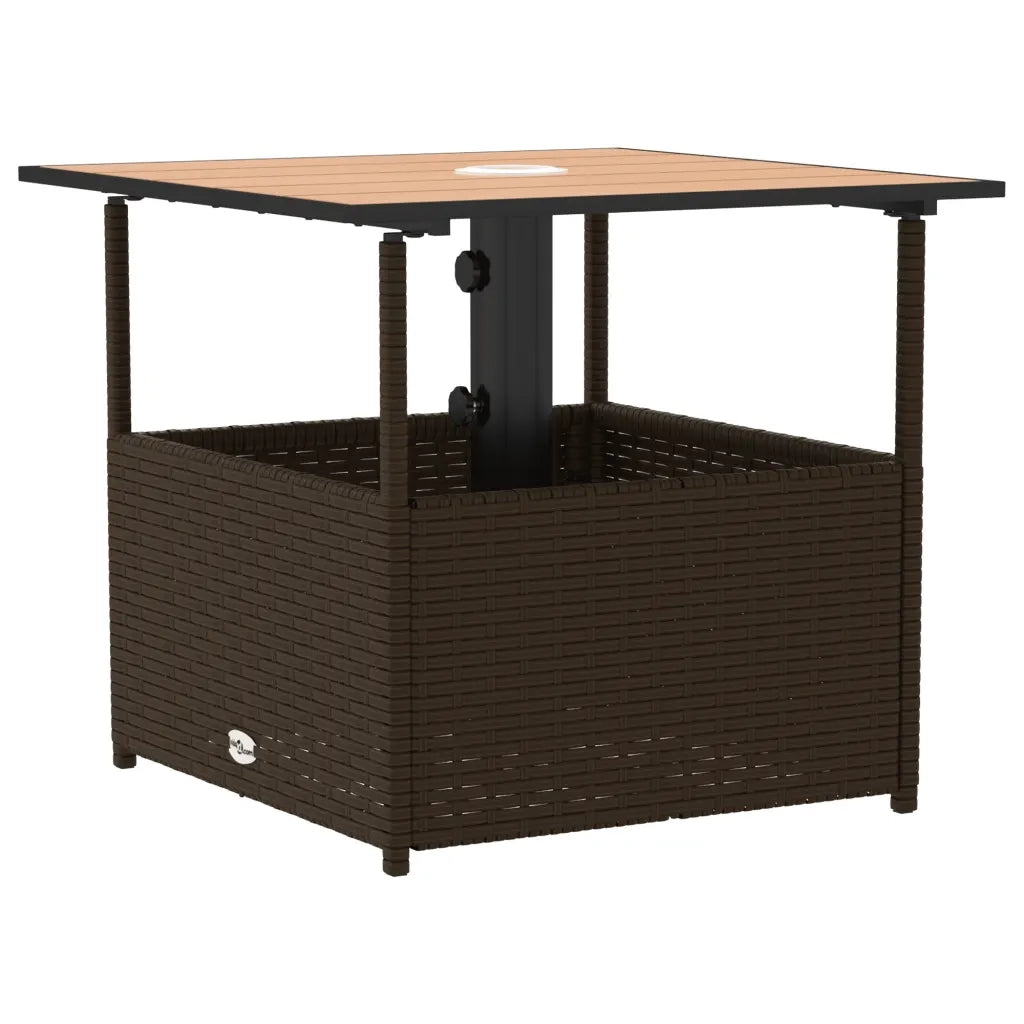 Tavolo Giardino | Tavolino da esterno Foro Ombrellone Marrone 55x55x46,5cm Polyrattan