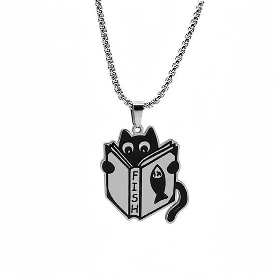 Collana Unisex Vintage - Nero Emaille Pendente - Caricatura Animale - Accessori Donna - Materiale Ipoadregegente - Ideale come Regalo - Collana per Donna