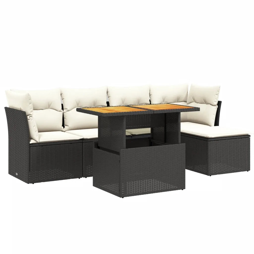 Set Divano da Giardino 6 pz con Cuscini Nero in Polyrattan 3270804