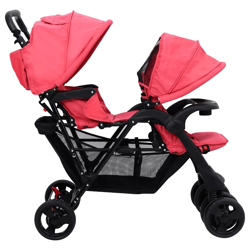 Passeggino Gemellare a Tandem Rosso in Acciaio CFW1478682