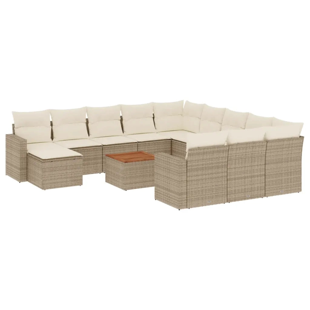 Set Divano da Giardino 13 pz con Cuscini Beige in Polyrattan