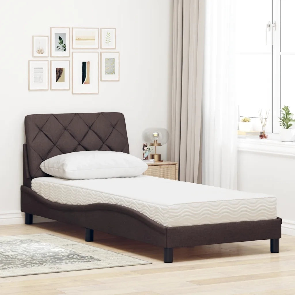 Letto con Materasso Marrone Scuro 90x200 cm in Tessuto 3310716