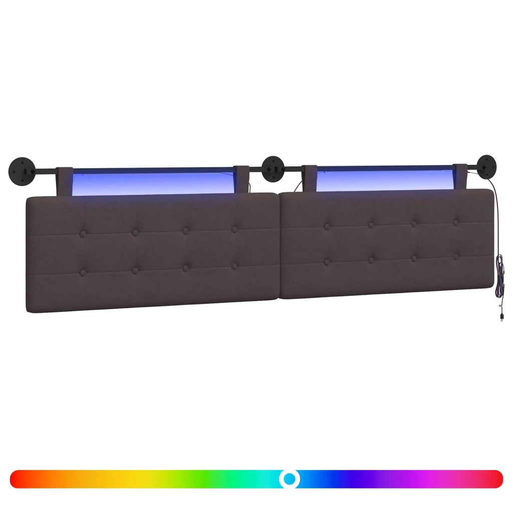 Testiera sospesa Con luce LED Marrone Scuro Tessuto