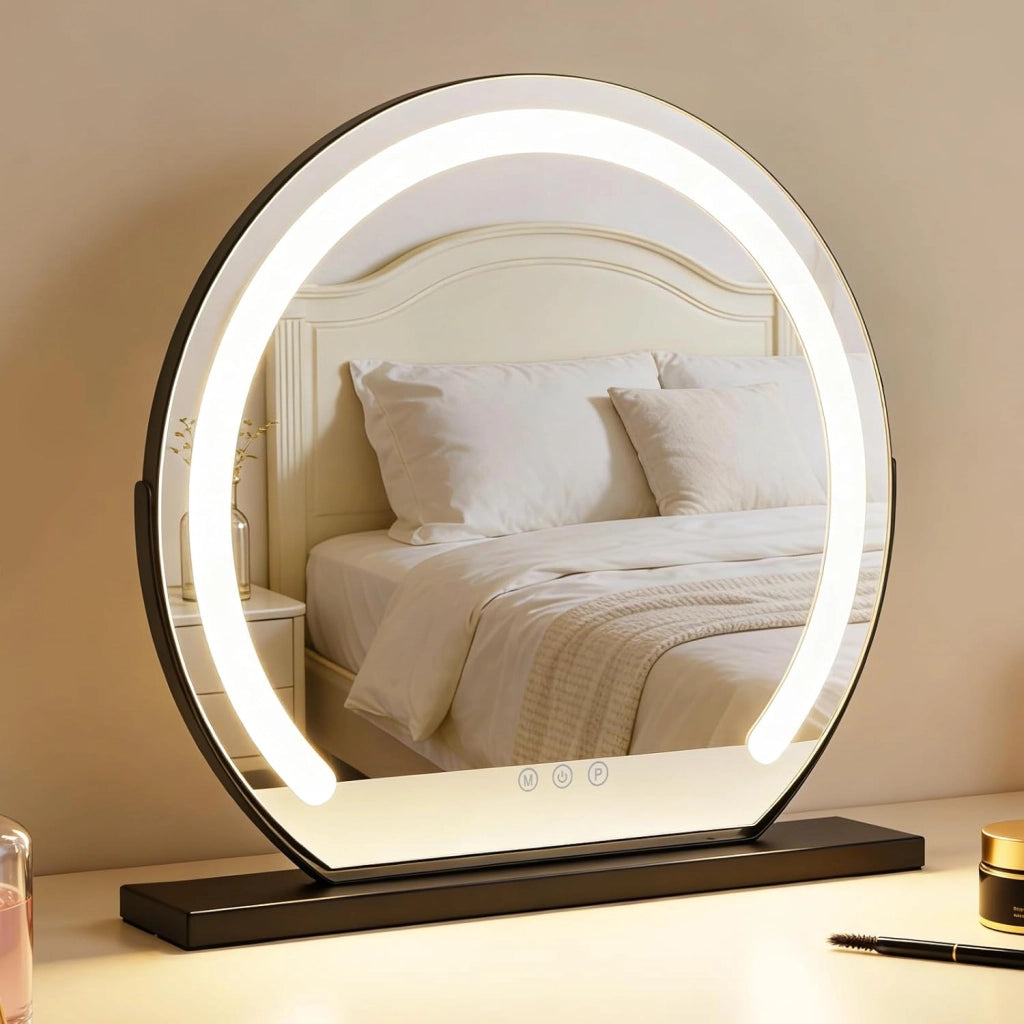 ZMH Specchio per il trucco illuminato nero LED 40x35cm 3 modalità di illuminazione regolabili con una semplice pressione