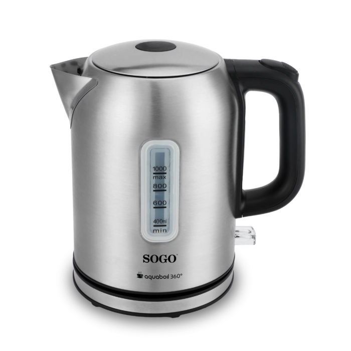 Bollitore elettrico 1L 2200W in acciaio inox, base girevole 360° con autospegnimento e resistenza nascosta - Sogo