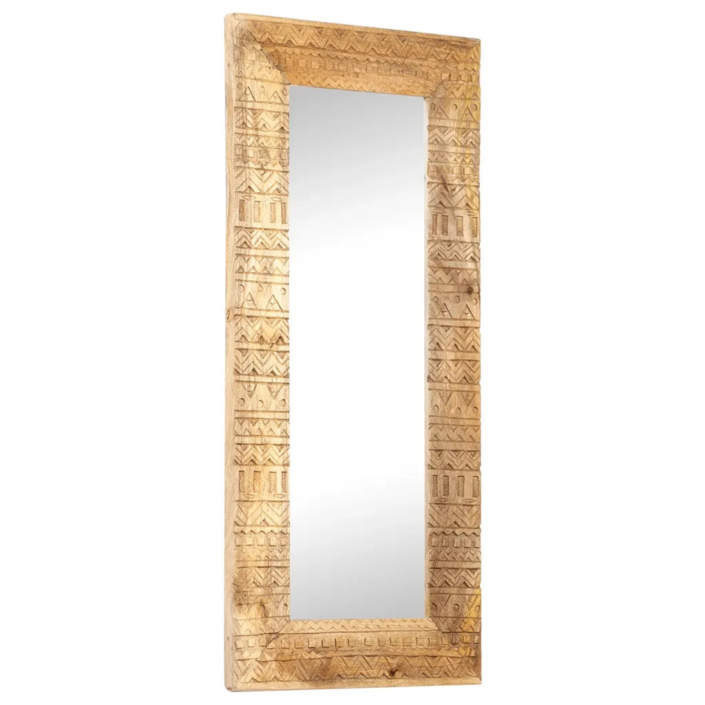 Specchio Intagliato a Mano Bianco 110x50x2,5 cm Legno di Mango 321649