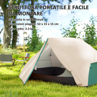 Tenda da Campeggio 2 Posti Impermeabile 280x225x110 cm con 2 Vestiboli e 2 Porte Beige