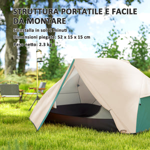 Tenda da Campeggio 2 Posti Impermeabile 280x225x110 cm con 2 Vestiboli e 2 Porte Beige