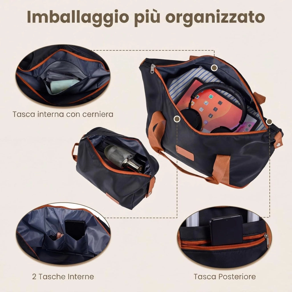 Set di 5 Pezzi Valigie da Viaggio, Set 3 Valigie Rigide in ABS (28”/24”/20”con 1 Bagaglio a Mano e 1 Borsetta, Lucchetto a Codice, Manico Telescopico e Ruote Girevoli, Trolley da Cabina (Nero)