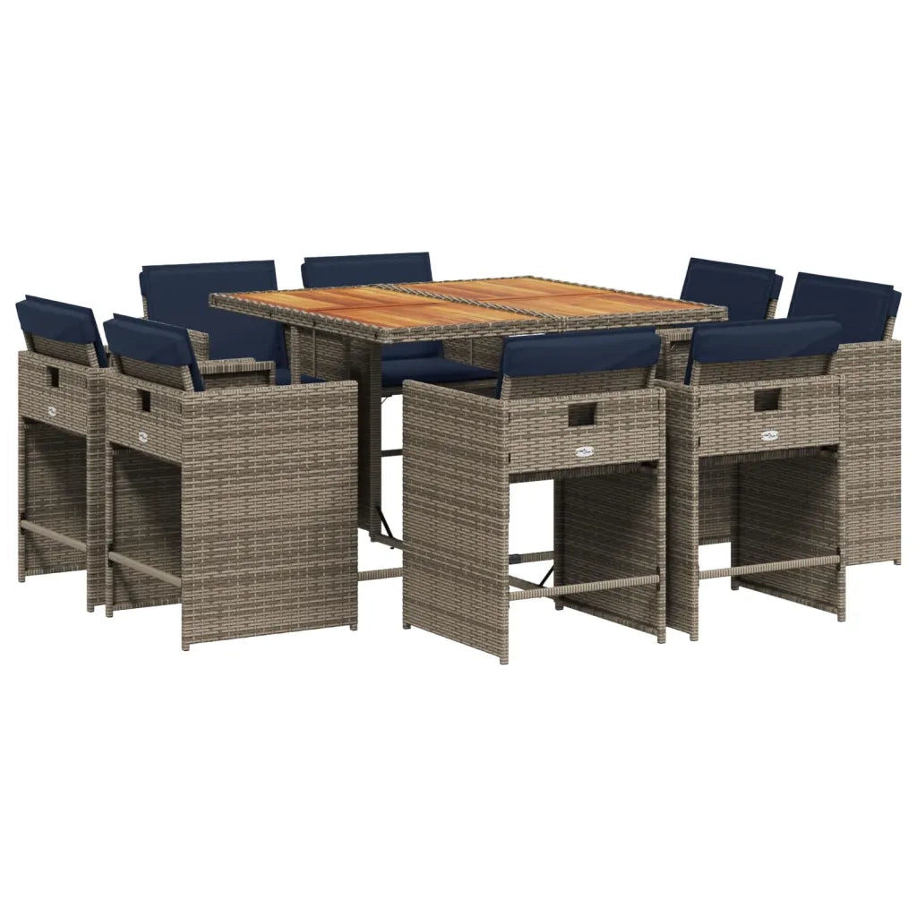 Set da pranzo da giardino da 9 pz con Cuscini in Polyrattan Grigio 3277972