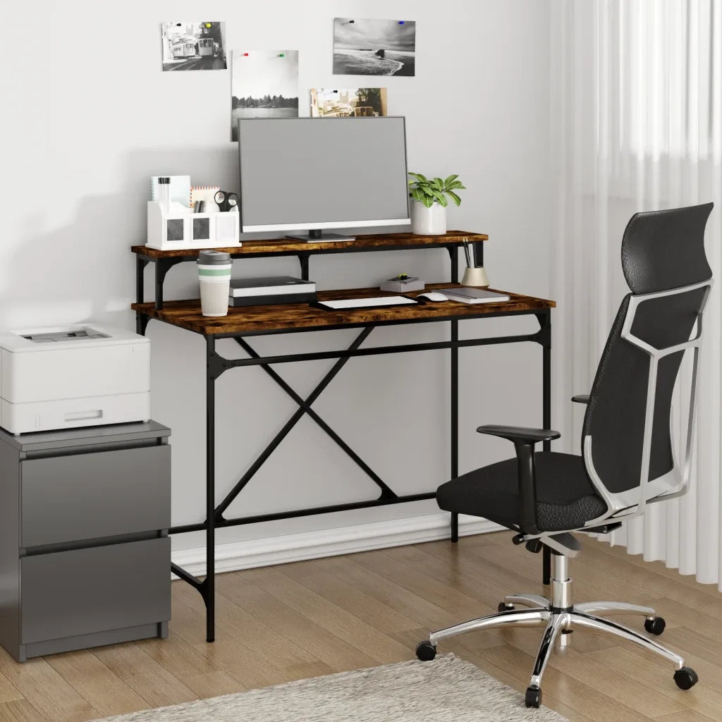 Scrivania | Tavolo da Ufficio Rovere Fumo 100x50x90 cm in Legno Multistrato e Ferro