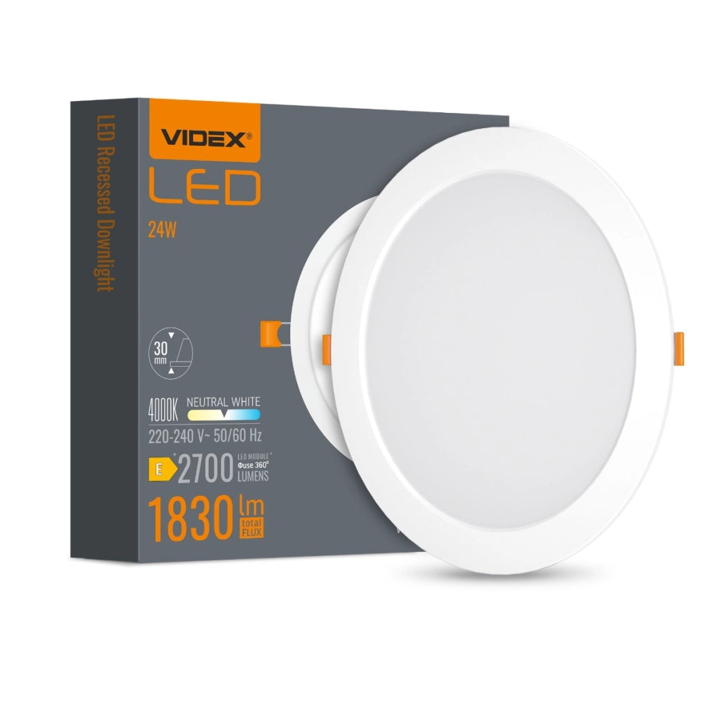 Downlight incasso tondo bianco 29cm LED 24W 4000K Videx