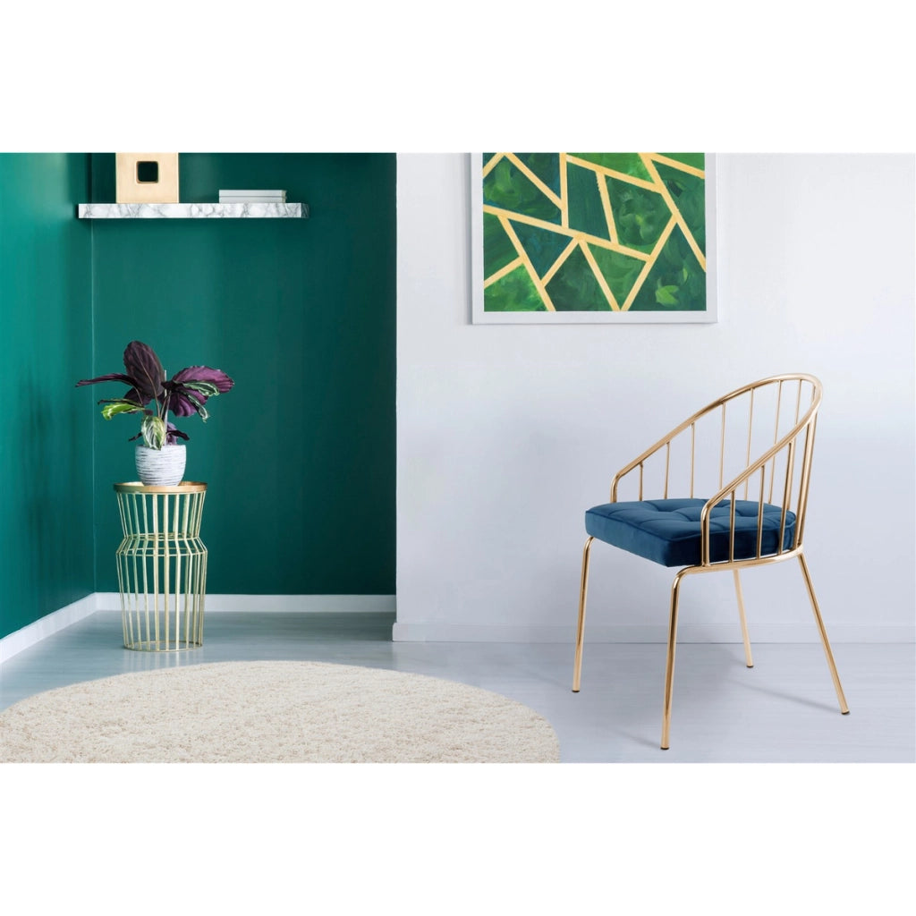 Sedia di design Palma in velluto blu scuro e metallo