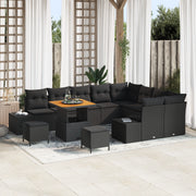Set di Divano da Giardino da 12 Pezzi con Cuscini Nero Polyrattan Acacia
