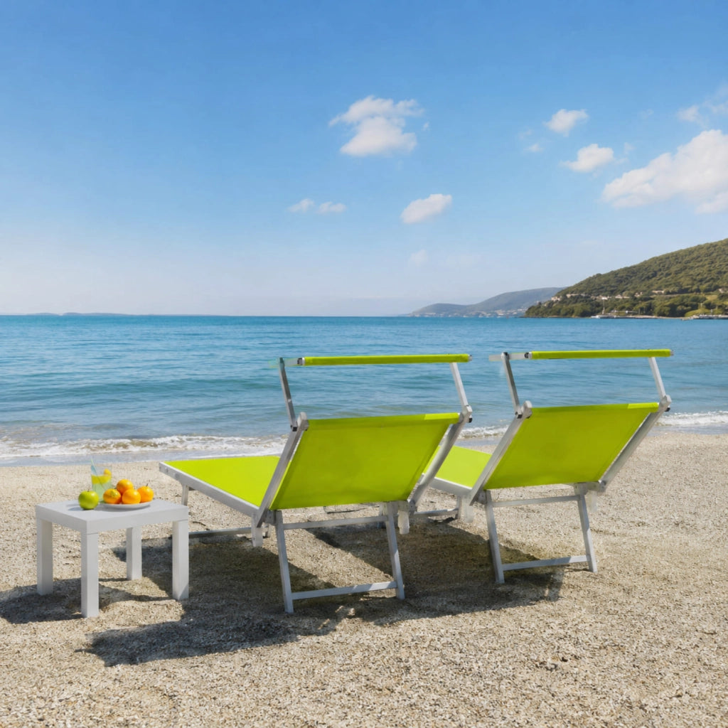 Set Da 2 Lettini Prendisole Pieghevole Professionale In Alluminio Con Tettino Parasole Tettuccio Orientabile Mare Spiaggia Piscina Giardino 182 X 60 X 38 Cm Verde Fluo