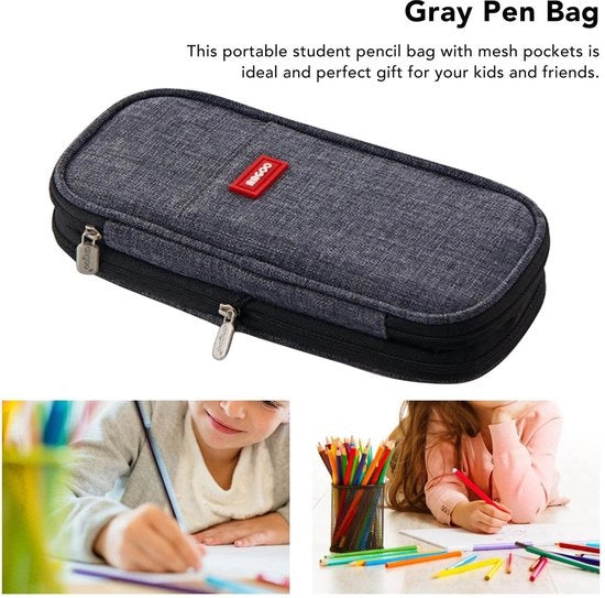 Etui con grande capacità - Pennenzak - Canvas - Chiusura metallica a scorrimento - Scuola - Materiale duraturo - 22 x 11 x 6,5 cm - Pennentas