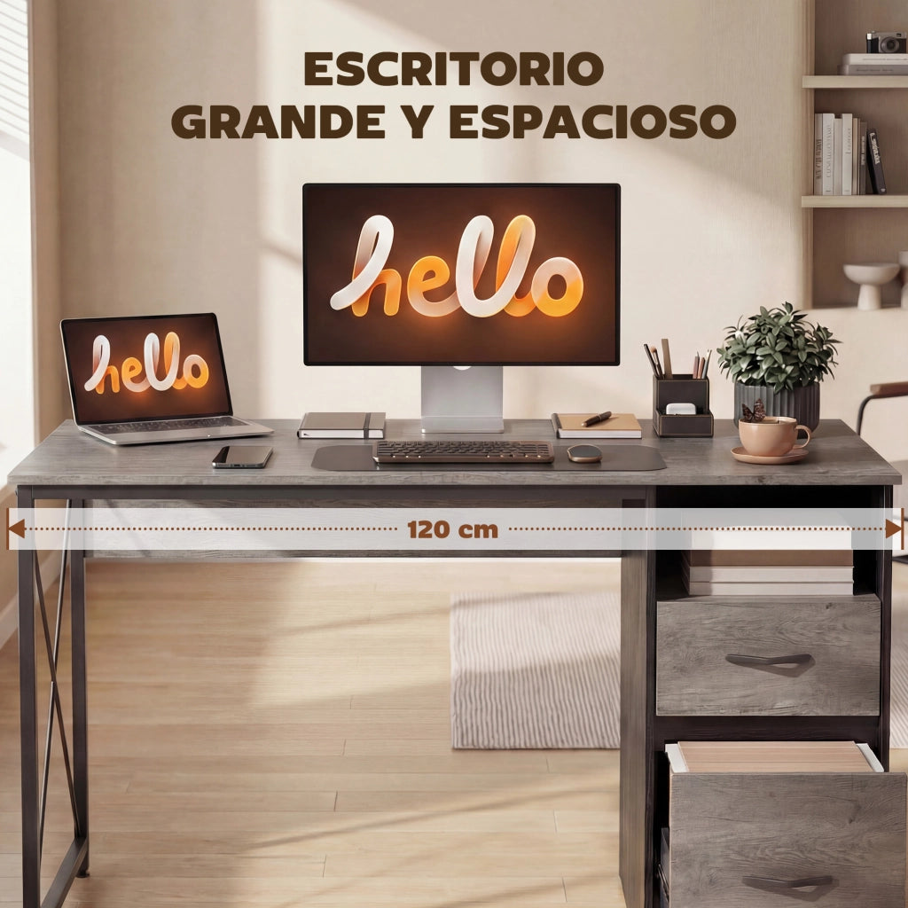 Scrivania da Ufficio con 2 Cassetti ¨C zephmum ¨C Grigio 120x50x75 cm