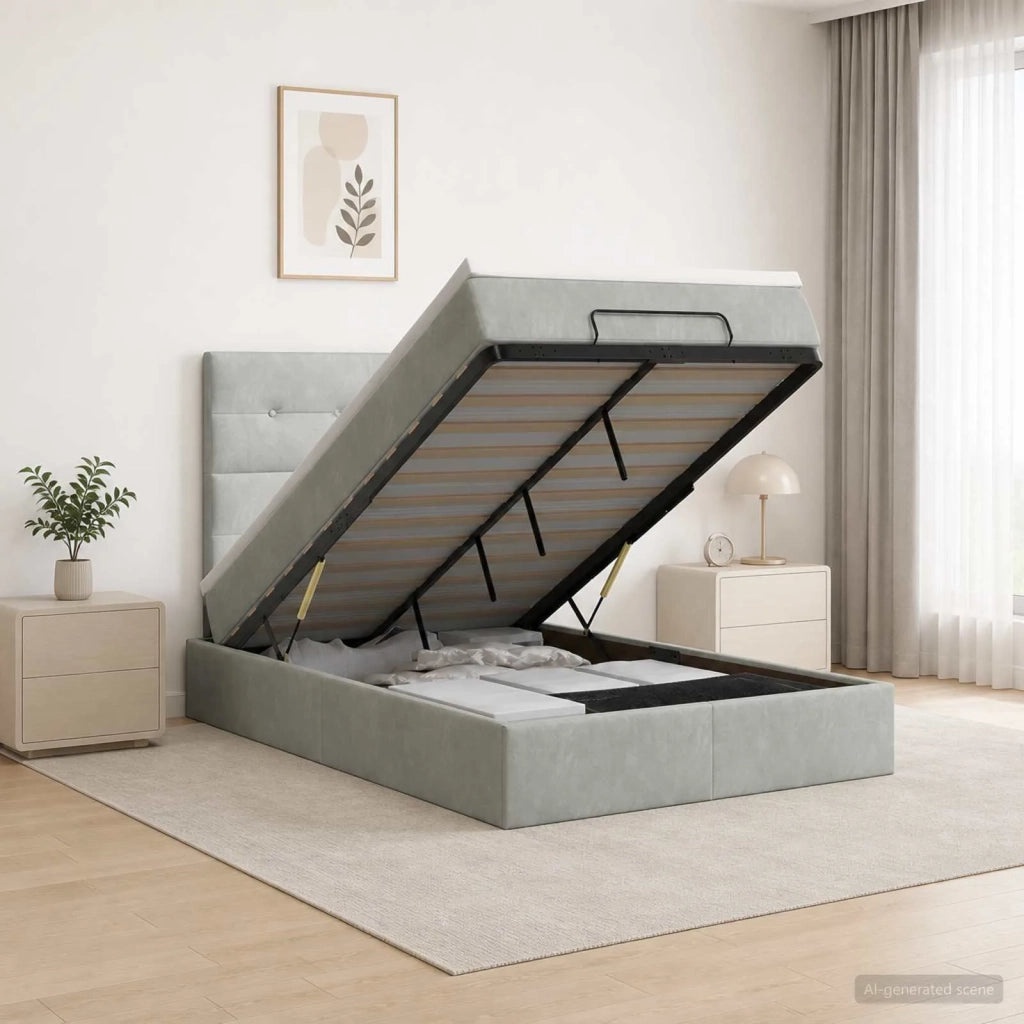 Letto ottomano con materasso Grigio Chiaro 120 x 200 cm Velluto 3457713